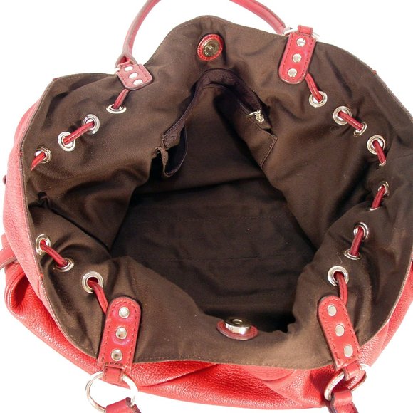 MIT MITTE Slouchy Red Leather Drawstring Tote Bag - TOKYO - Picture 4 of 6